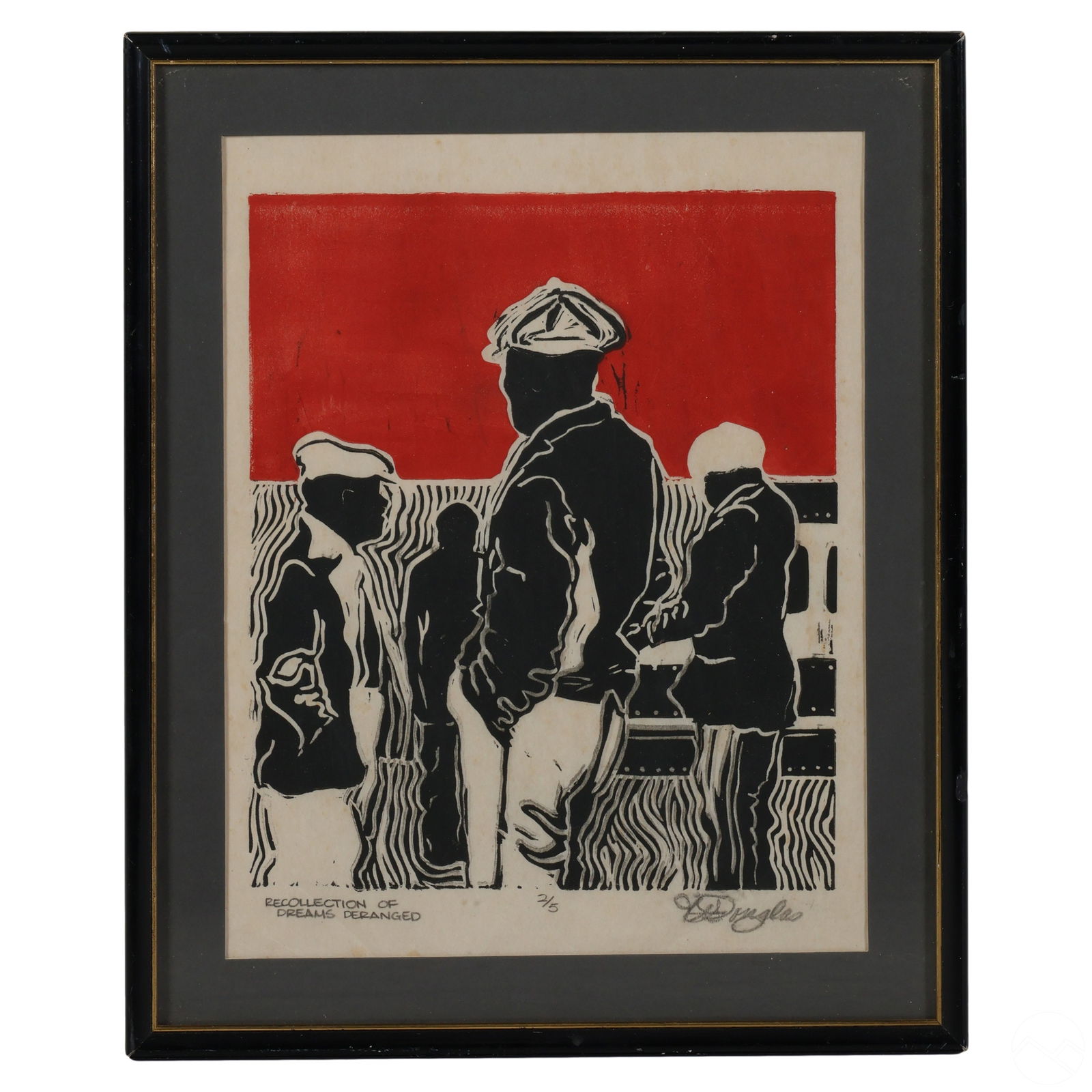 Douglas 20C. SIGNED LE Figural Urban Woodcut Print (1 of 6)