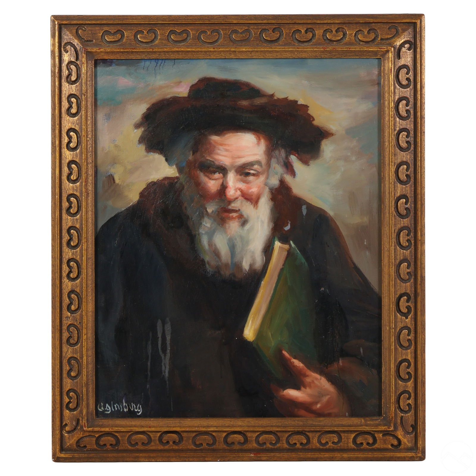 A Ginsburg 20C Judaica Rabbi Portrait Oil Painting (1 of 6)