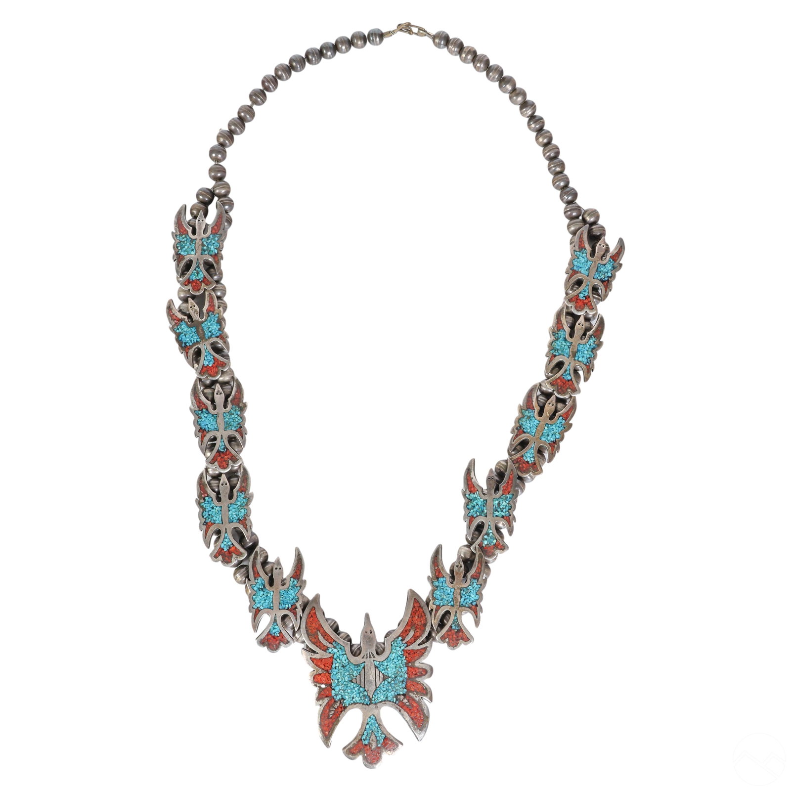 Native Silver Thunderbird Squash Blossom Necklace (1 of 5)
