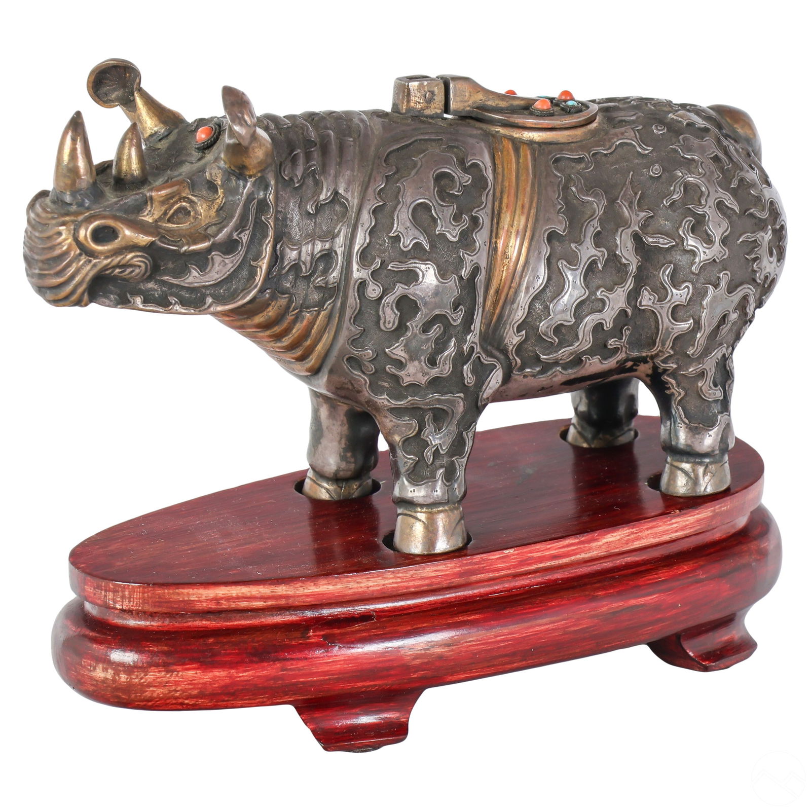 Tibetan Chinese Gilt Sterling Silver Rhino Vessel (1 of 7)