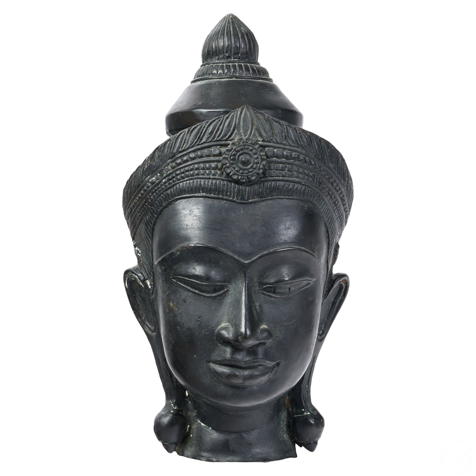 Indo Buddhist Black Bronze Buddha Head Bust Statue (1 of 5)