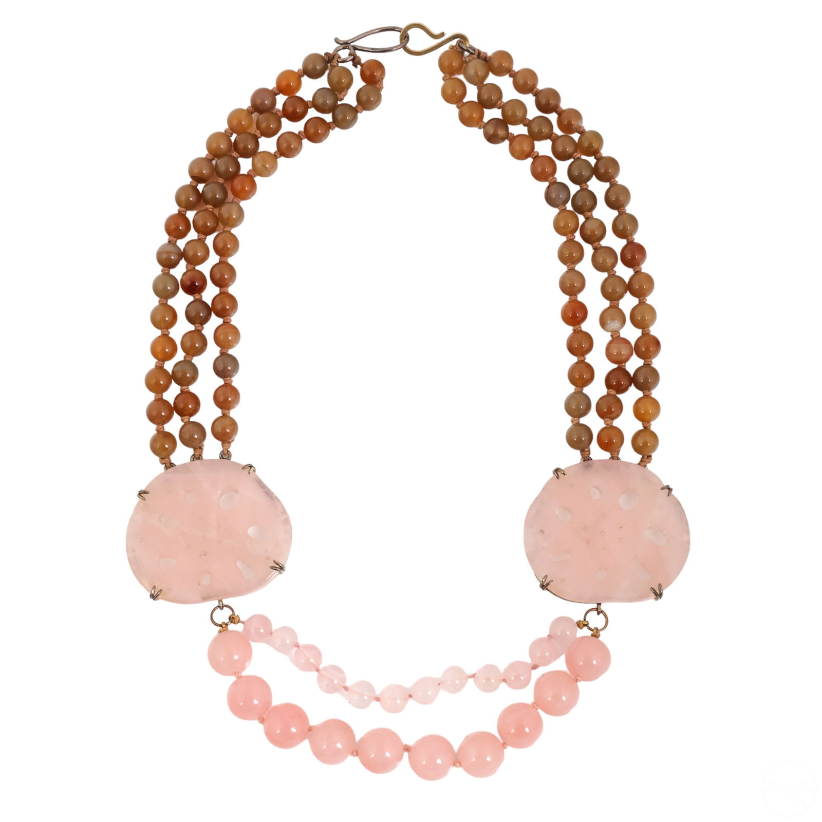 Chinese Carved Rose Quartz & Agate Bead Necklace (1 of 5)
