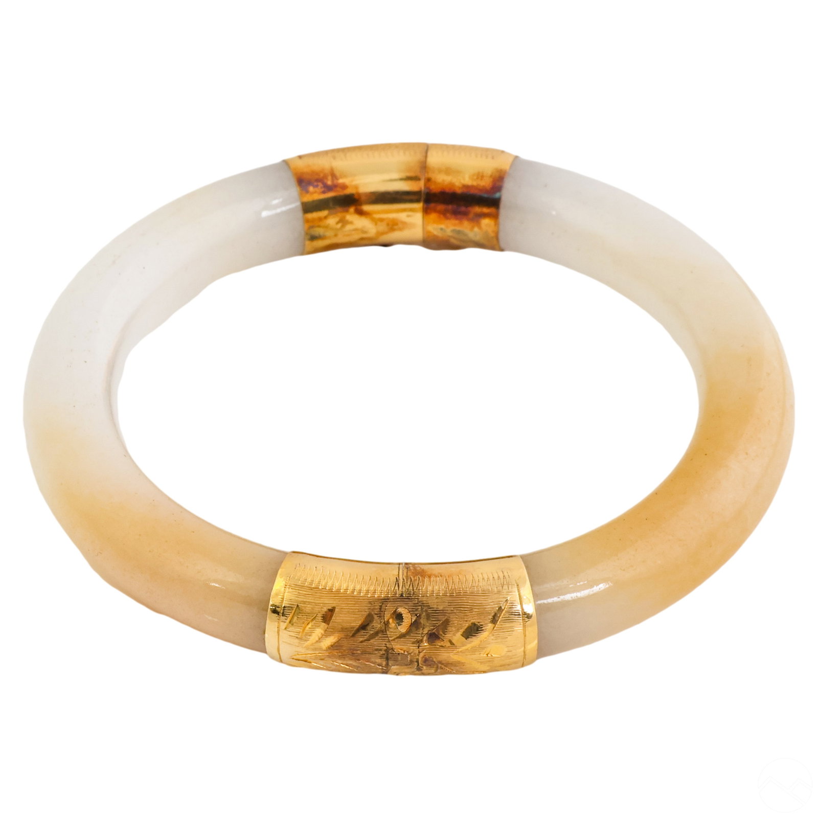 Chinese White to Russet Jade and 14K Gold Bangle (1 of 5)