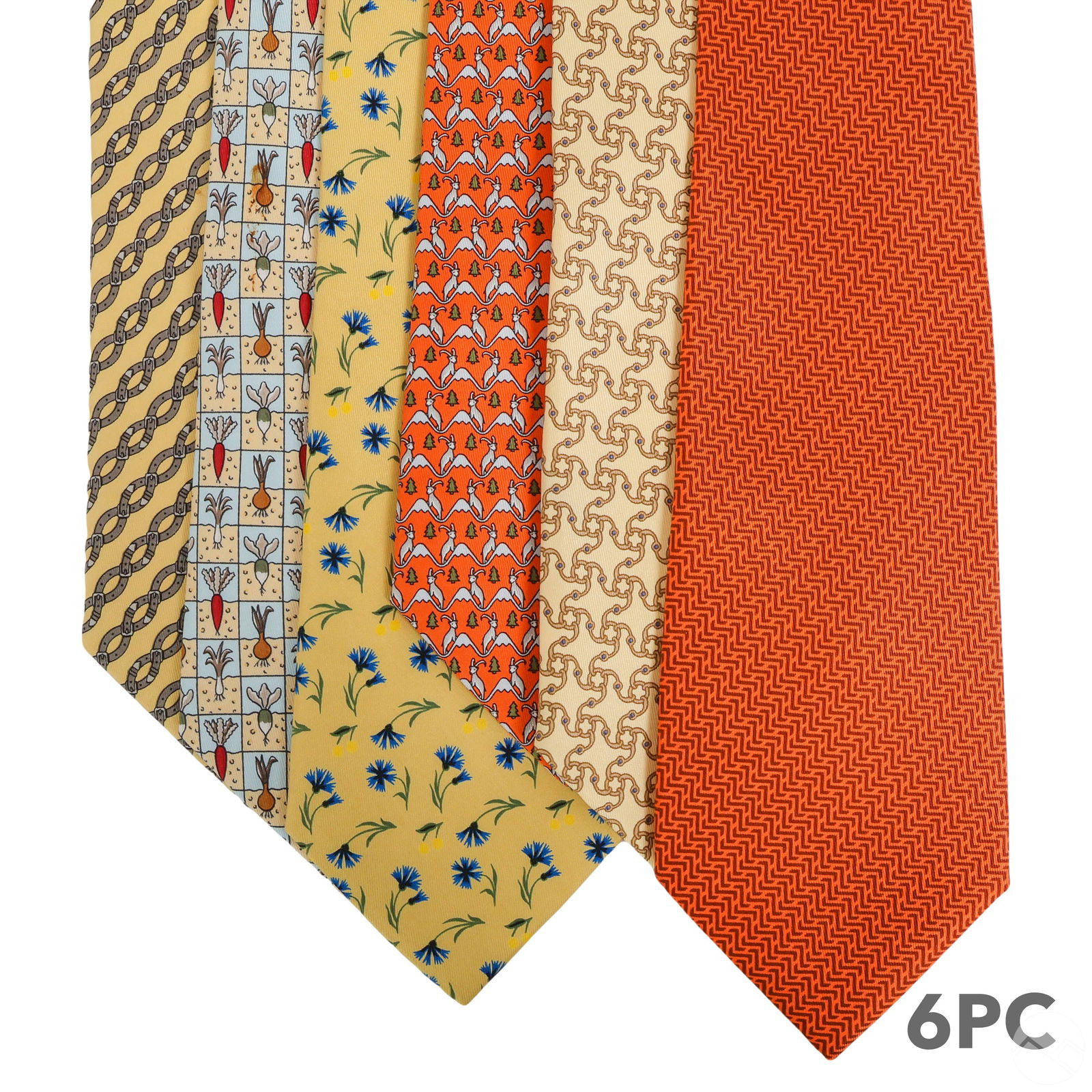 Hermes French Designer Silk Mens Neckties 6pc. LOT (1 of 6)
