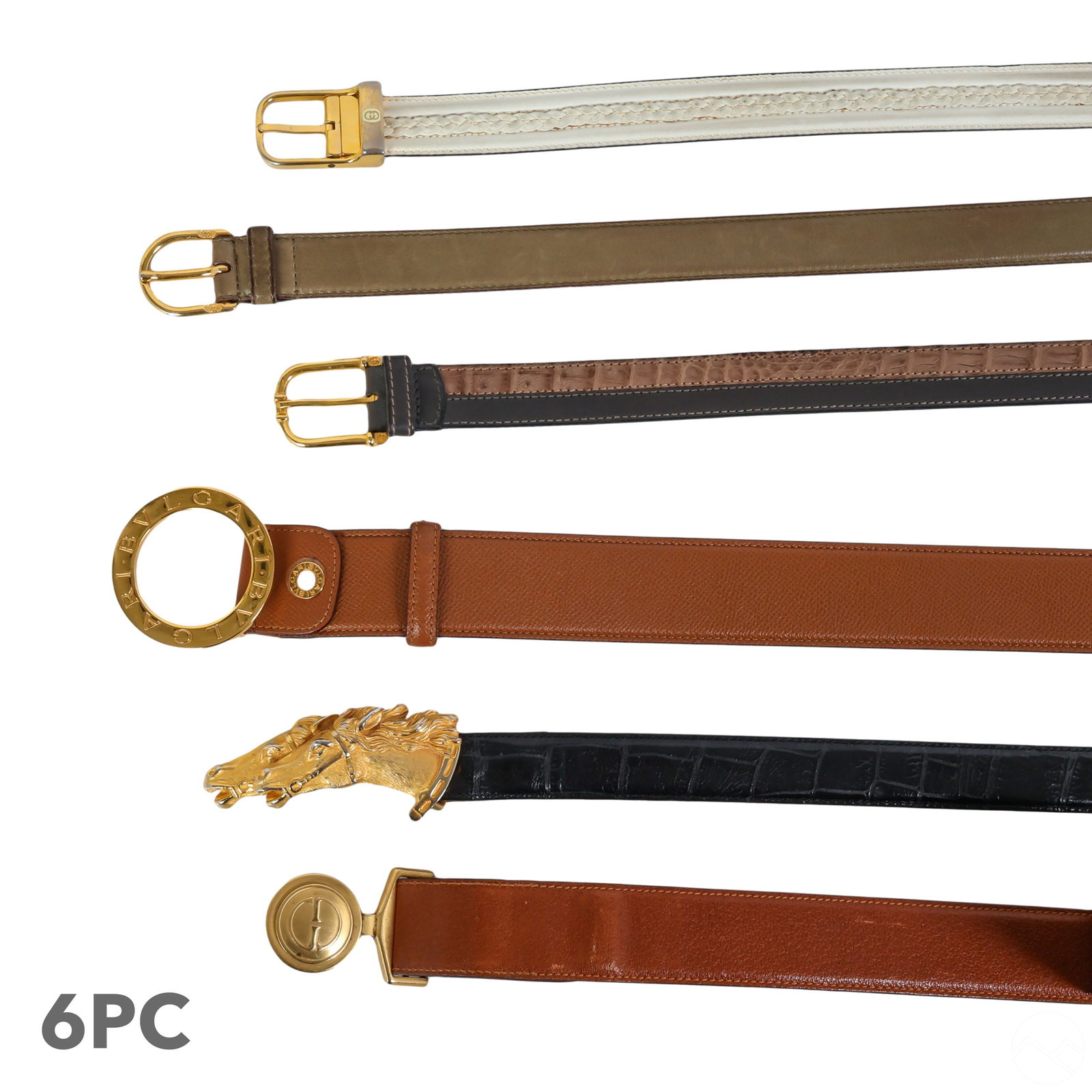 Gucci Bulgari Mens Designer Leather Belts 6pc. LOT (1 of 6)