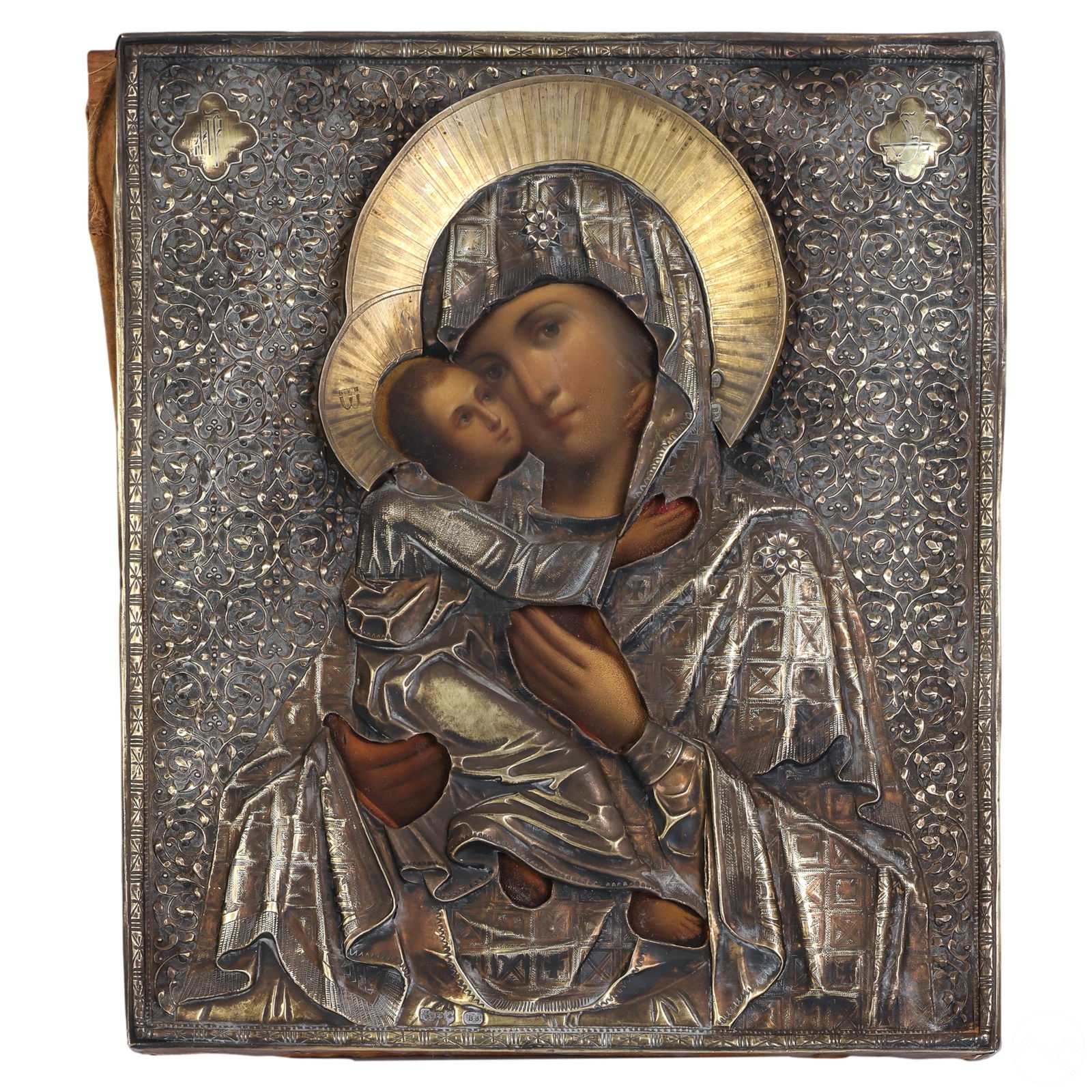 19C. Russian Orthodox Silver Madonna & Child Icon (1 of 7)