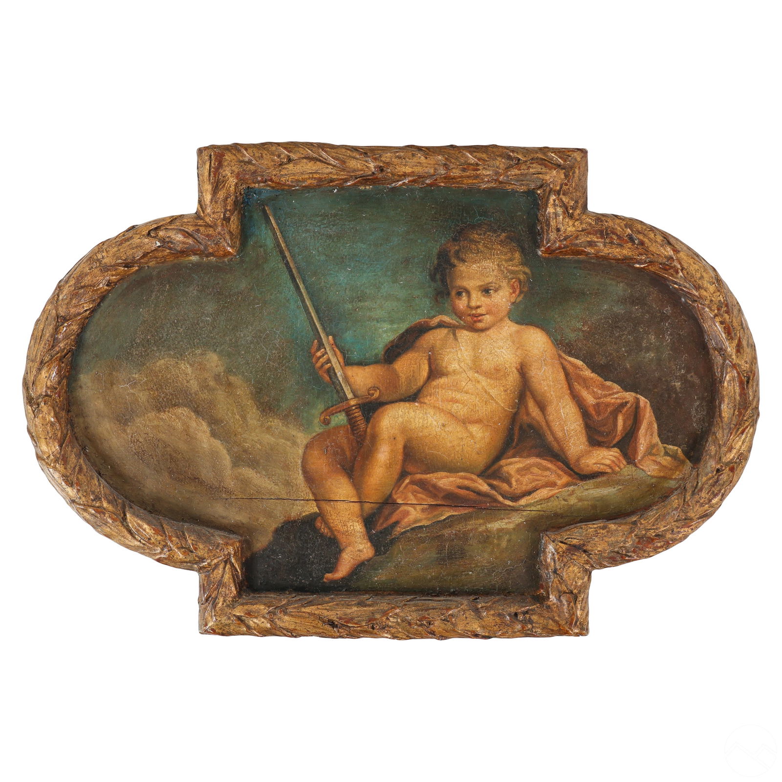 Religious Antique Style Cherub & Sword Painting (1 of 5)