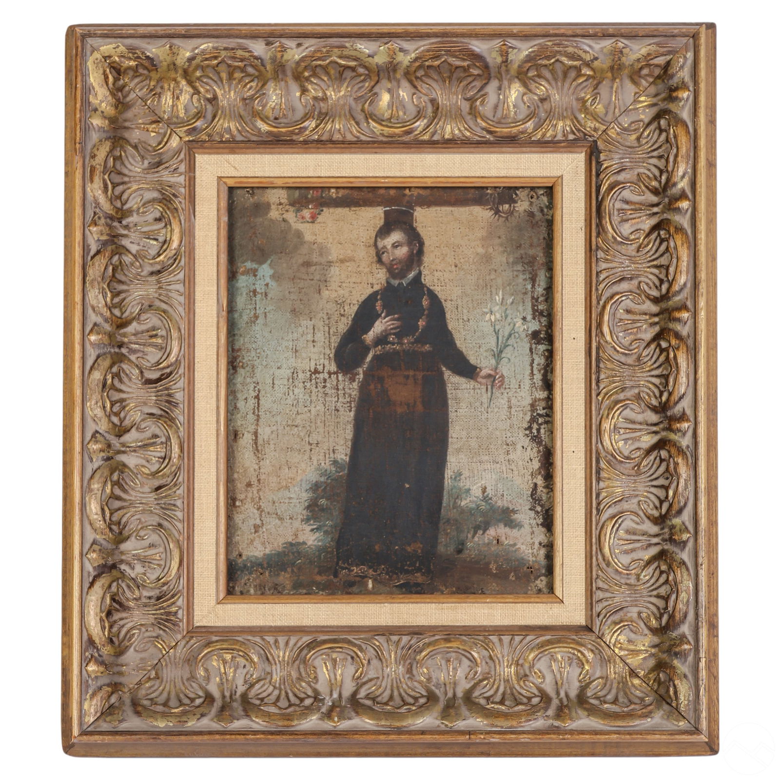 Antique Religious Icon Saint Joseph Oil Painting (1 of 5)