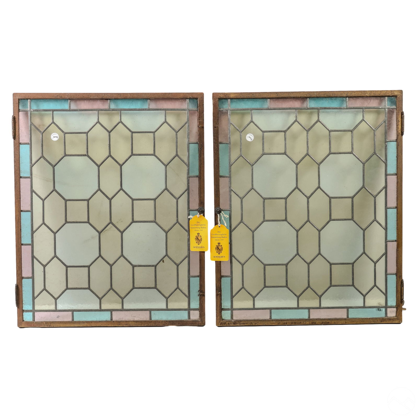 Salvage Pair Stained Glass Windows w Sotheby's Tag (1 of 13)