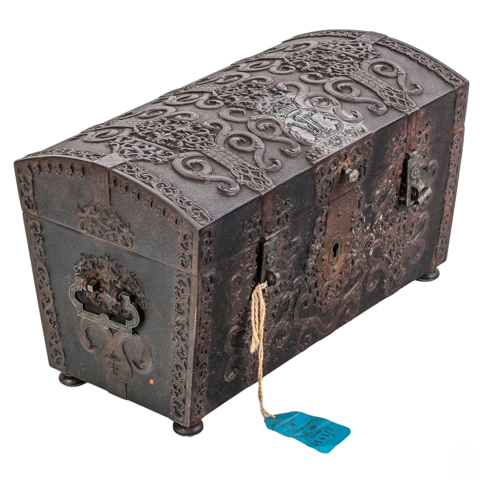 Antique German 19C Iron Strong Box w Sotheby's Tag (1 of 9)