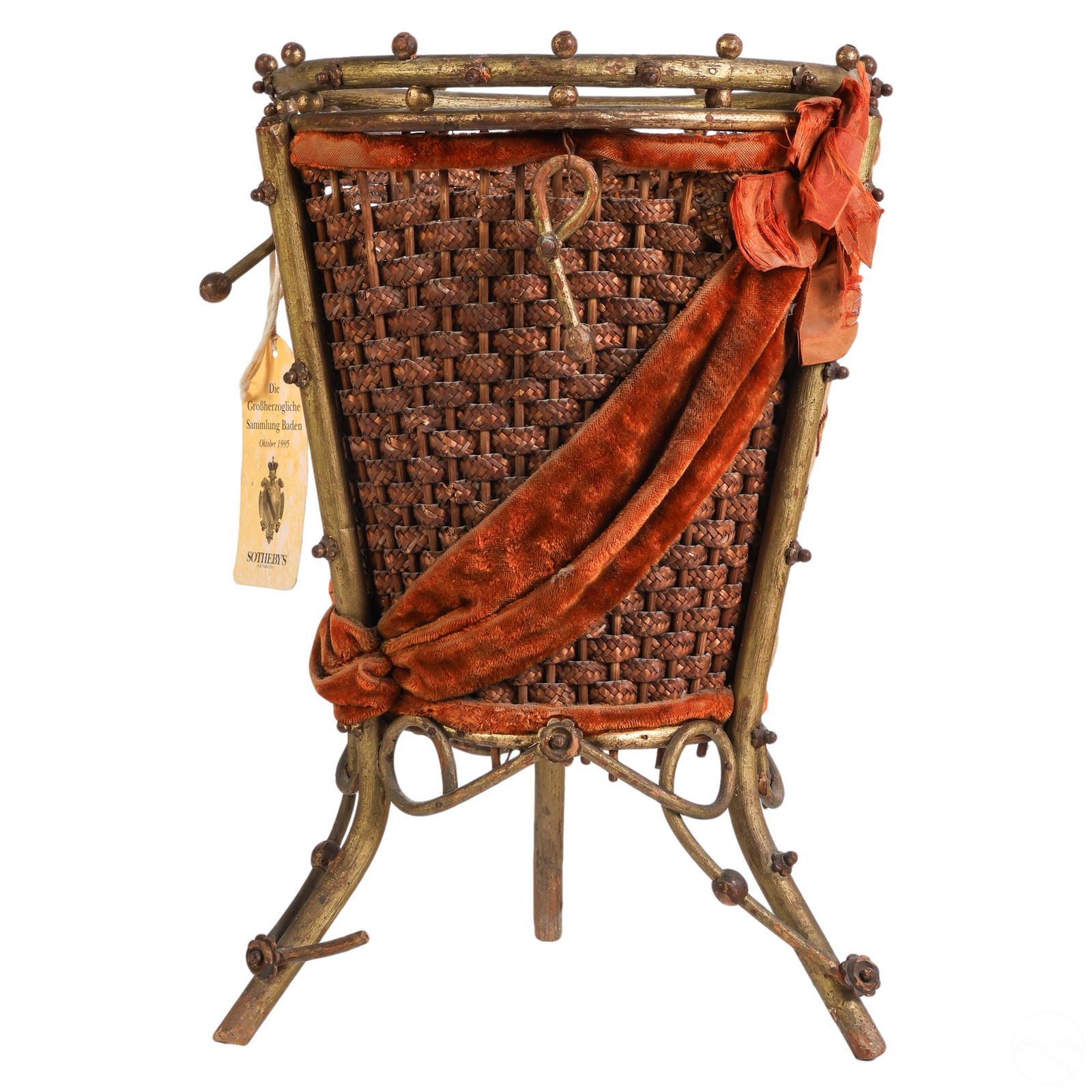 19C Wicker & Tapestry Plant Stand w/ Sotheby's Tag (1 of 10)