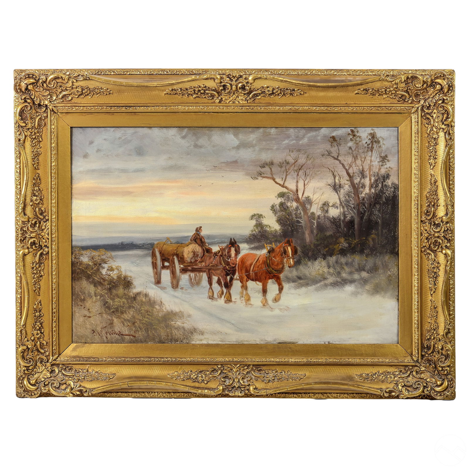 19C German Horse and Cart Painting w Sotheby's Tag (1 of 6)