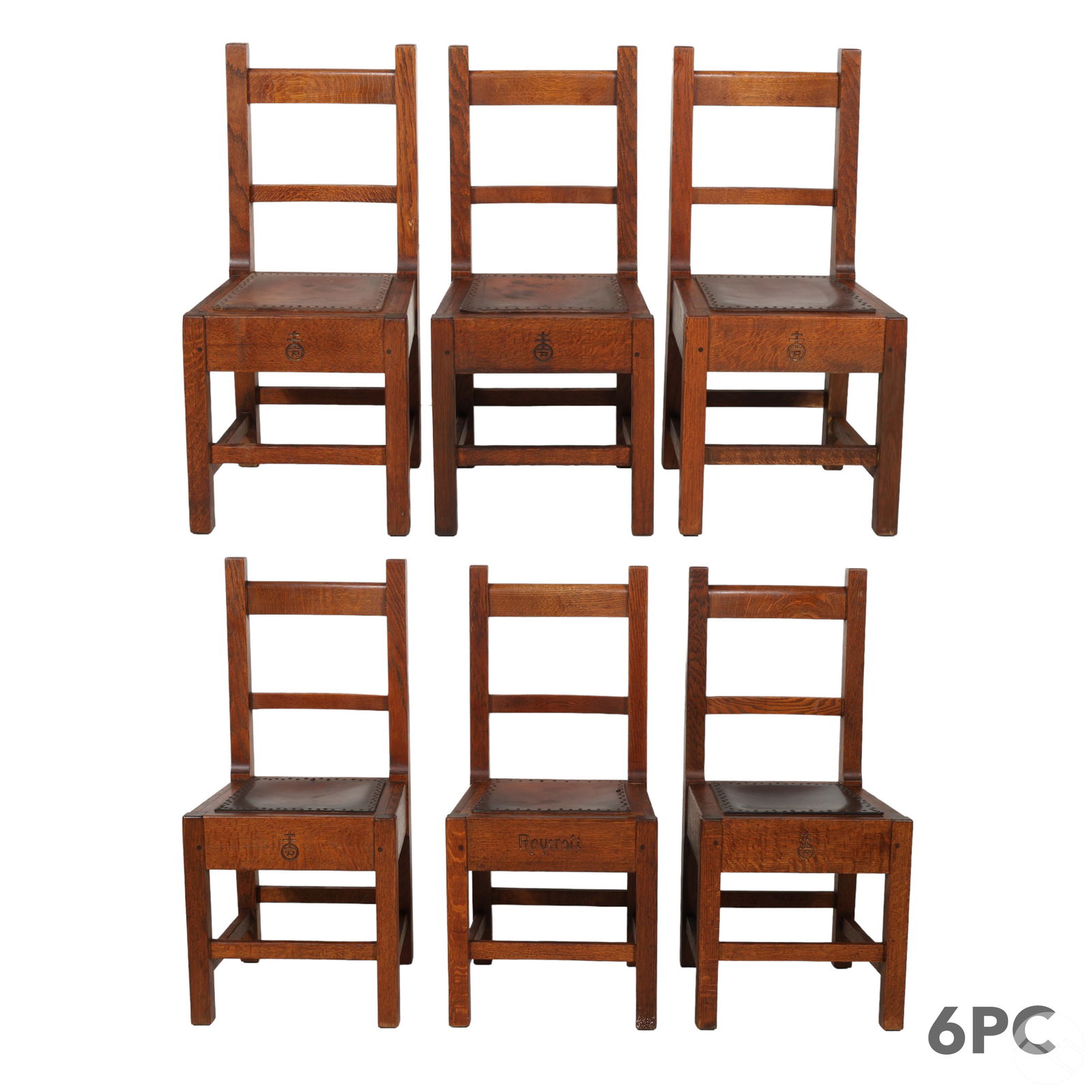 Roycroft Arts Craft 6 Oak Dining Chairs SIGNED (1 of 13)