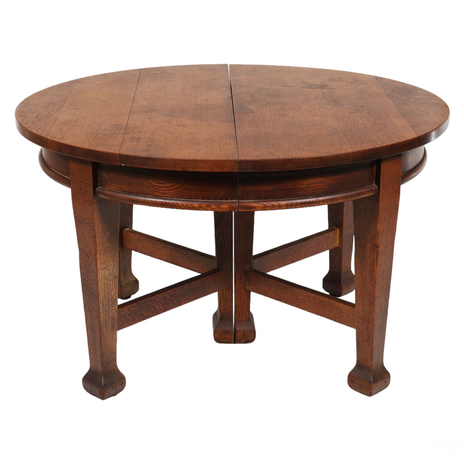 Roycroft Round to Oval Oak Dining Table w Leaves (1 of 9)