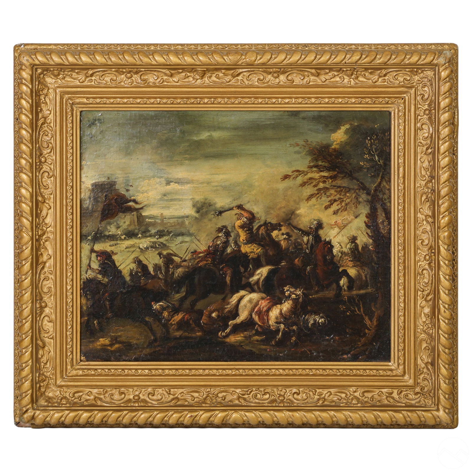 Antique European Battle Scene Landscape Painting (1 of 5)