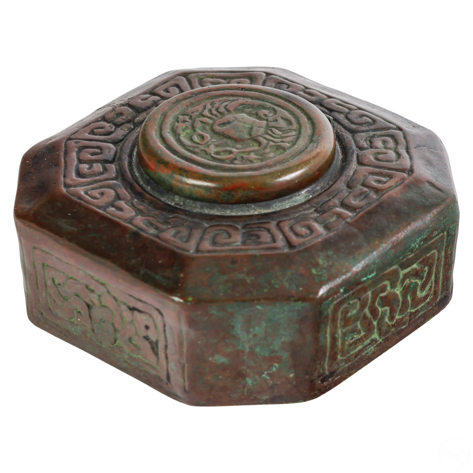 Tiffany Studios "Zodiac" Patinated Bronze Inkwell (1 of 7)