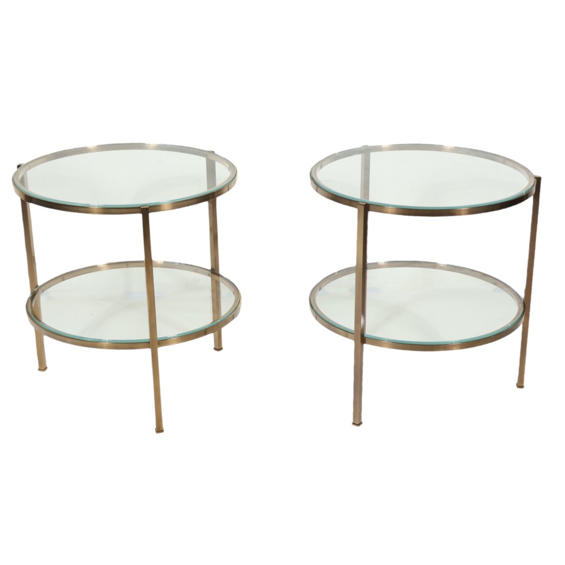 Baker Pair of Brass & Glass Barrel Side End Tables (1 of 12)