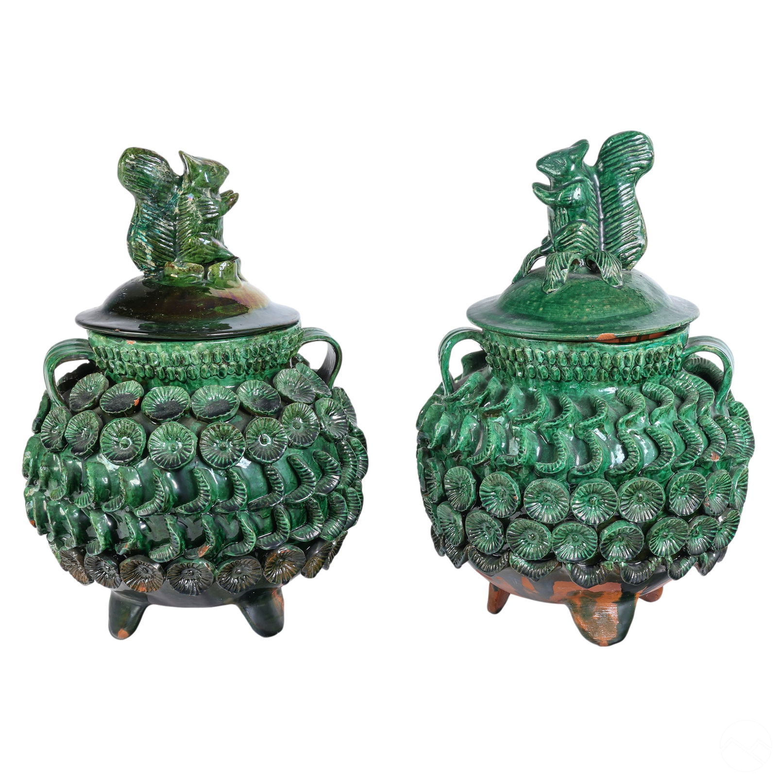 Mexican Folk Art Pair of Terracotta Squirrel Urns (1 of 12)