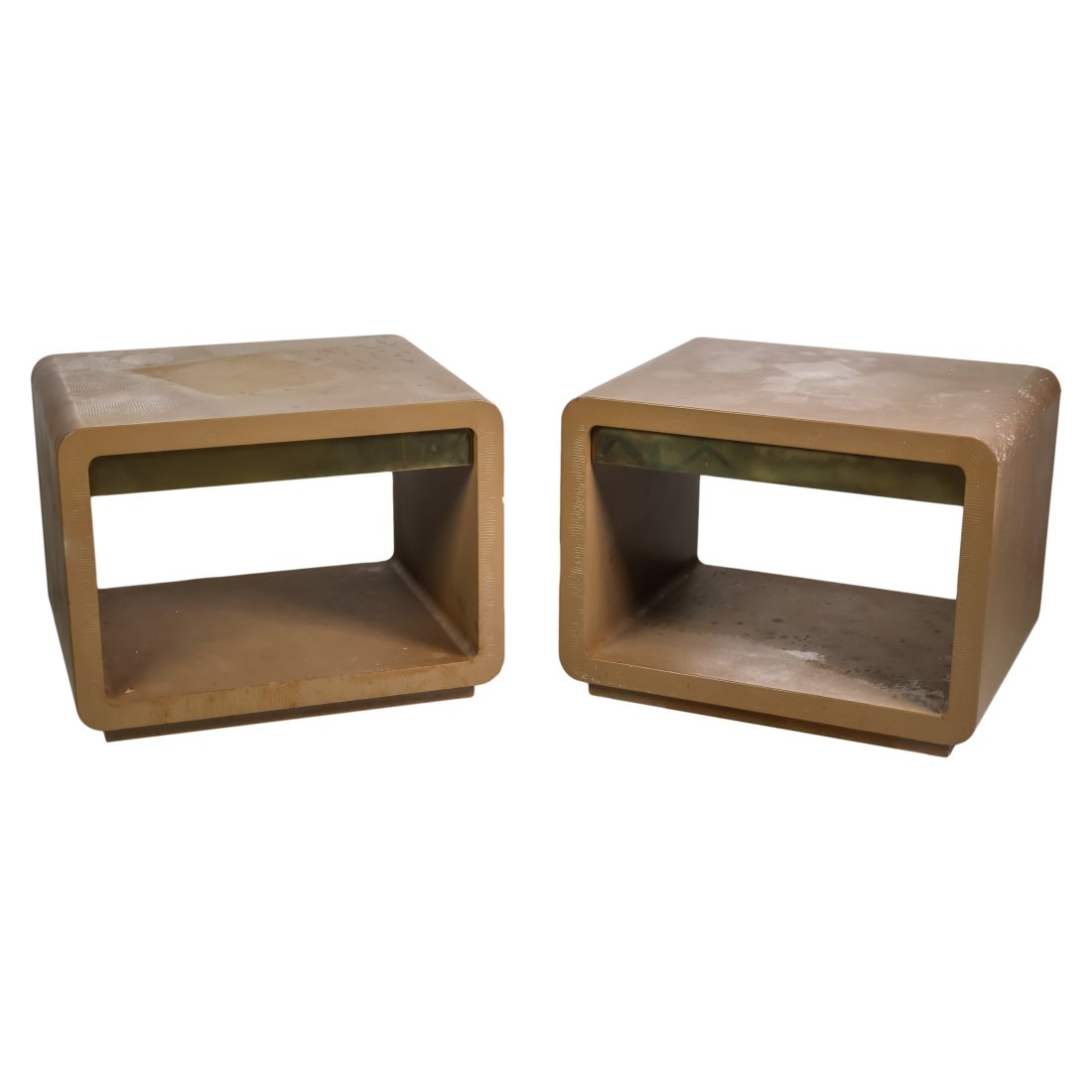 Karl Springer Pair Waterfall Tan Leather End Table (1 of 11)