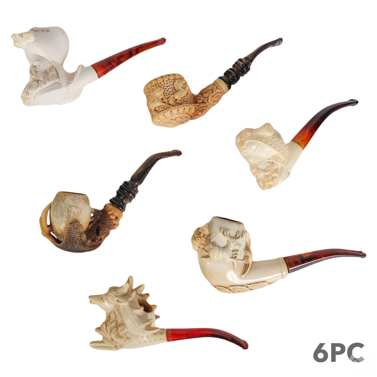 Carved Figural Meerschaum Pipe and Case 6pc. LOT (1 of 5)