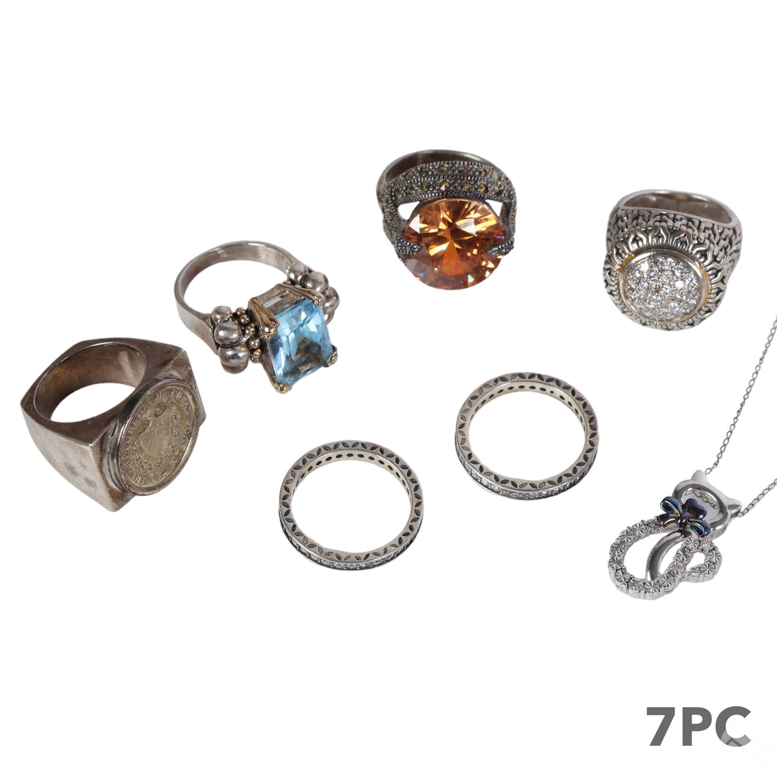 Sterling Silver Jewelry Necklace and Rings 7pc LOT (1 of 6)