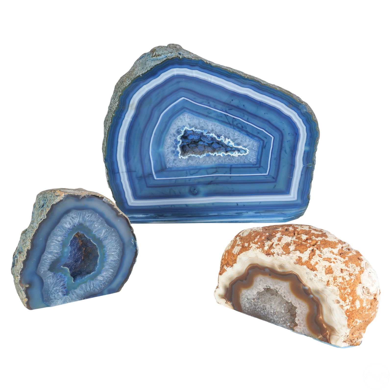 Natural Blue & Butterscotch Mineral Geodes 3pc LOT (1 of 9)