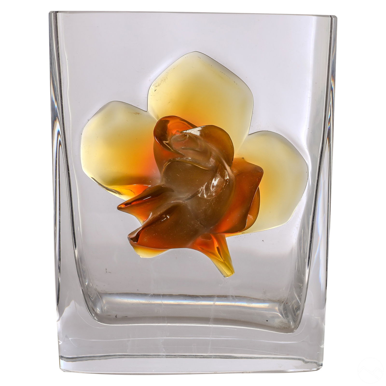 Lalique French Crystal Art Glass Amber Rose Vase (1 of 7)