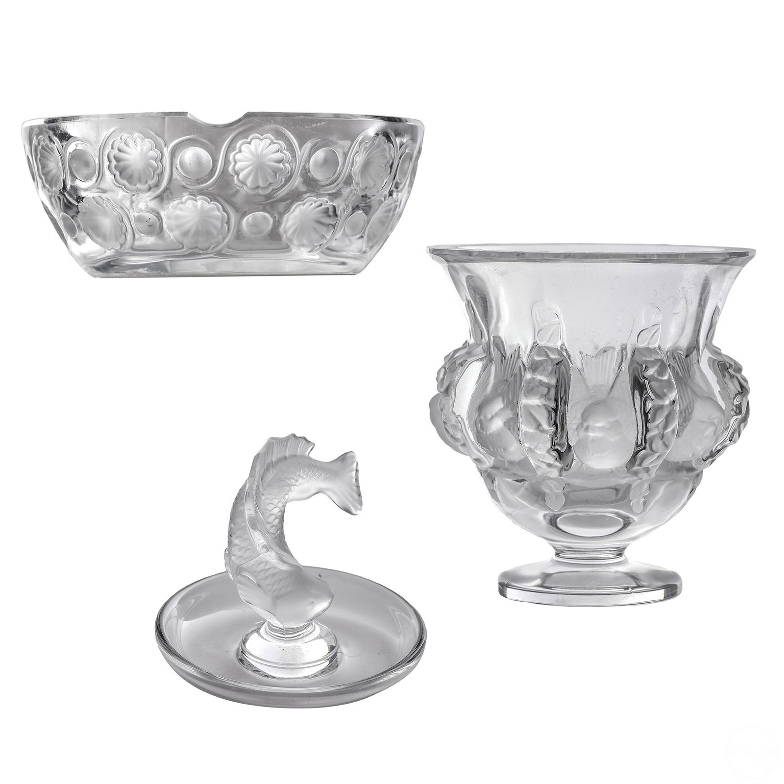 Lalique French Crystal Ashtray Dish & Vase 3pc LOT (1 of 13)