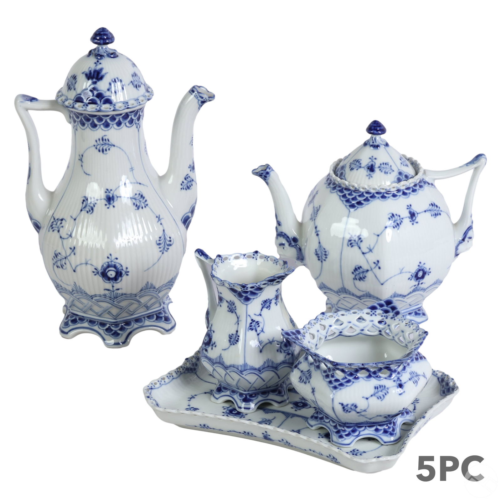 Royal Copenhagen Blue Fluted Full Lace 5pc Tea SET (1 of 12)