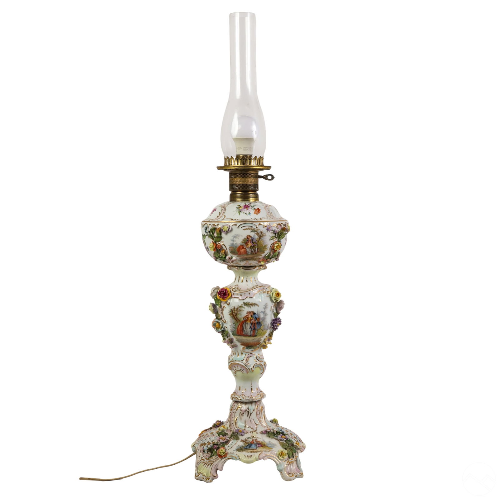 Meissen Style Antique German Porcelain Floral Lamp (1 of 12)
