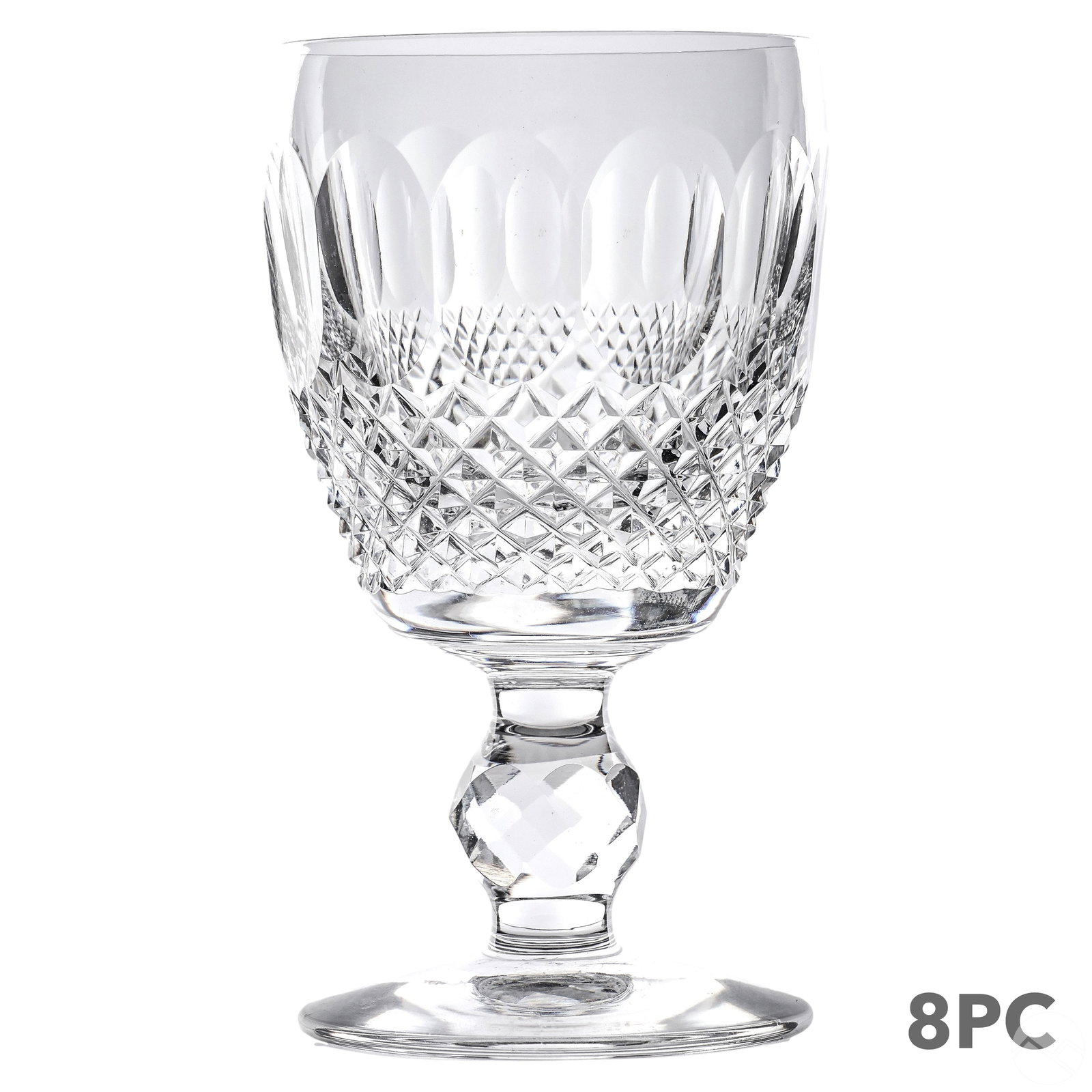 Waterford Crystal Colleen Port Wine Glasses 8p SET: An eight (8) piece set of Waterford Irish crystal port wine serving stemware glasses, produced in the Colleen pattern. All having etched WATERFORD mark to underside. Dimensions: 3.75 X 2.25 X 2.25 in.