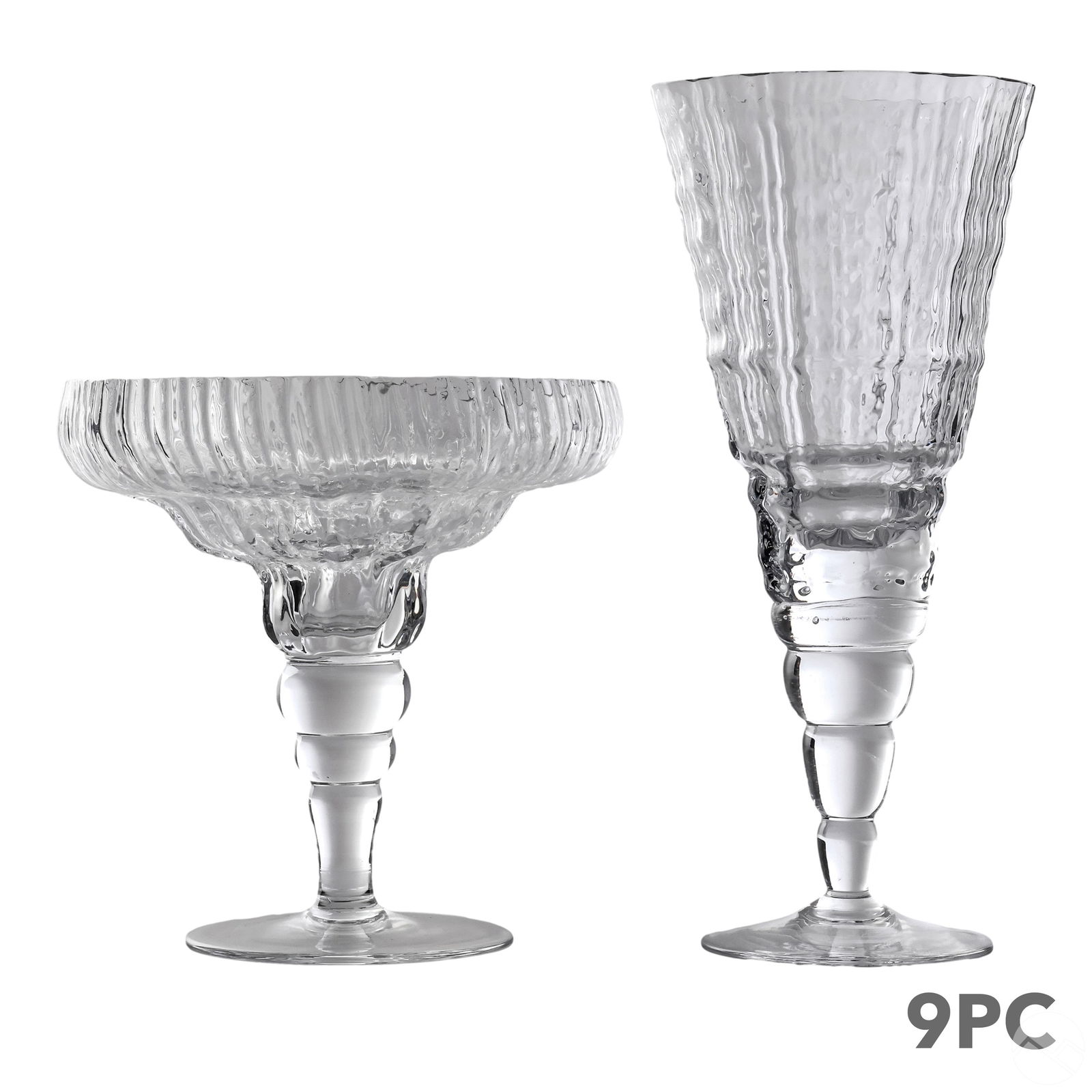 Rosenthal Crystal Structure Modern Glasses 9pc LOT: Vintage Rosenthal fine crystal glassware in the Structure pattern. Includes: (8) wine glasses and (1) matching Martini glass. Wine glasses are long and lean with abstract pattern in the glass. 9" x 4"