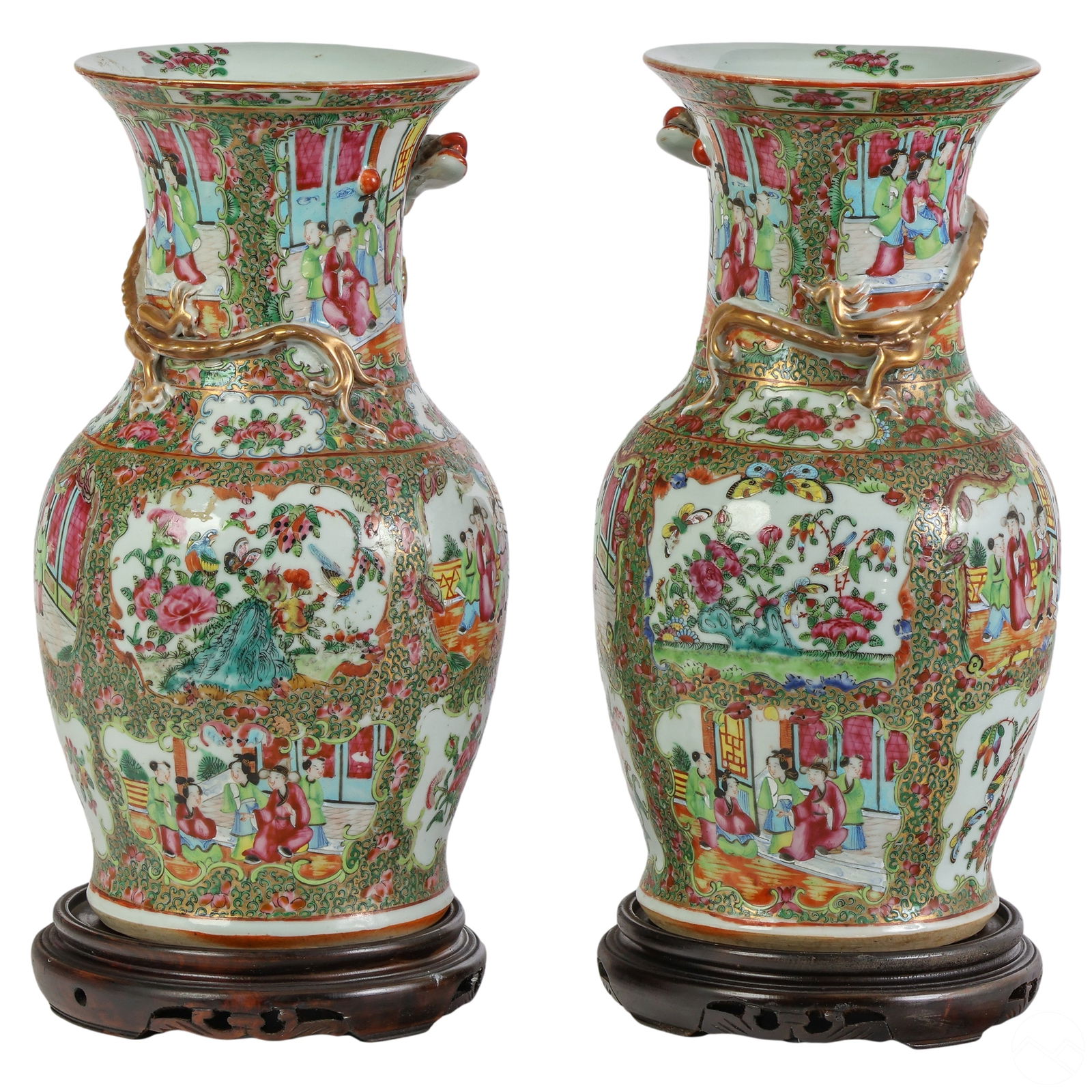 Chinese Pair Rose Medallion Porcelain Dragon Vases (1 of 10)