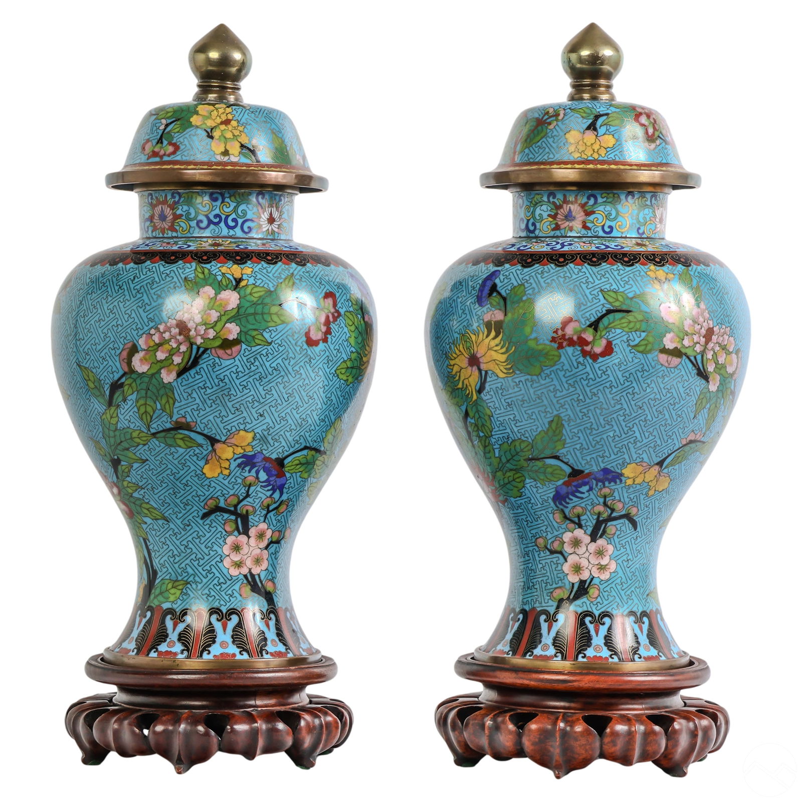 Chinese Pair Cloisonne Lidded Floral Ginger Jars (1 of 10)