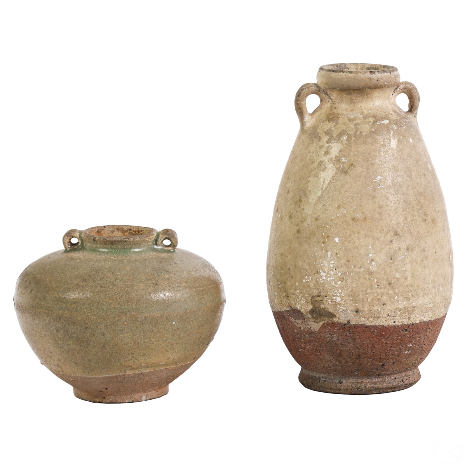 Chinese Antique Double Handle Pottery Vase 2pc LOT (1 of 5)