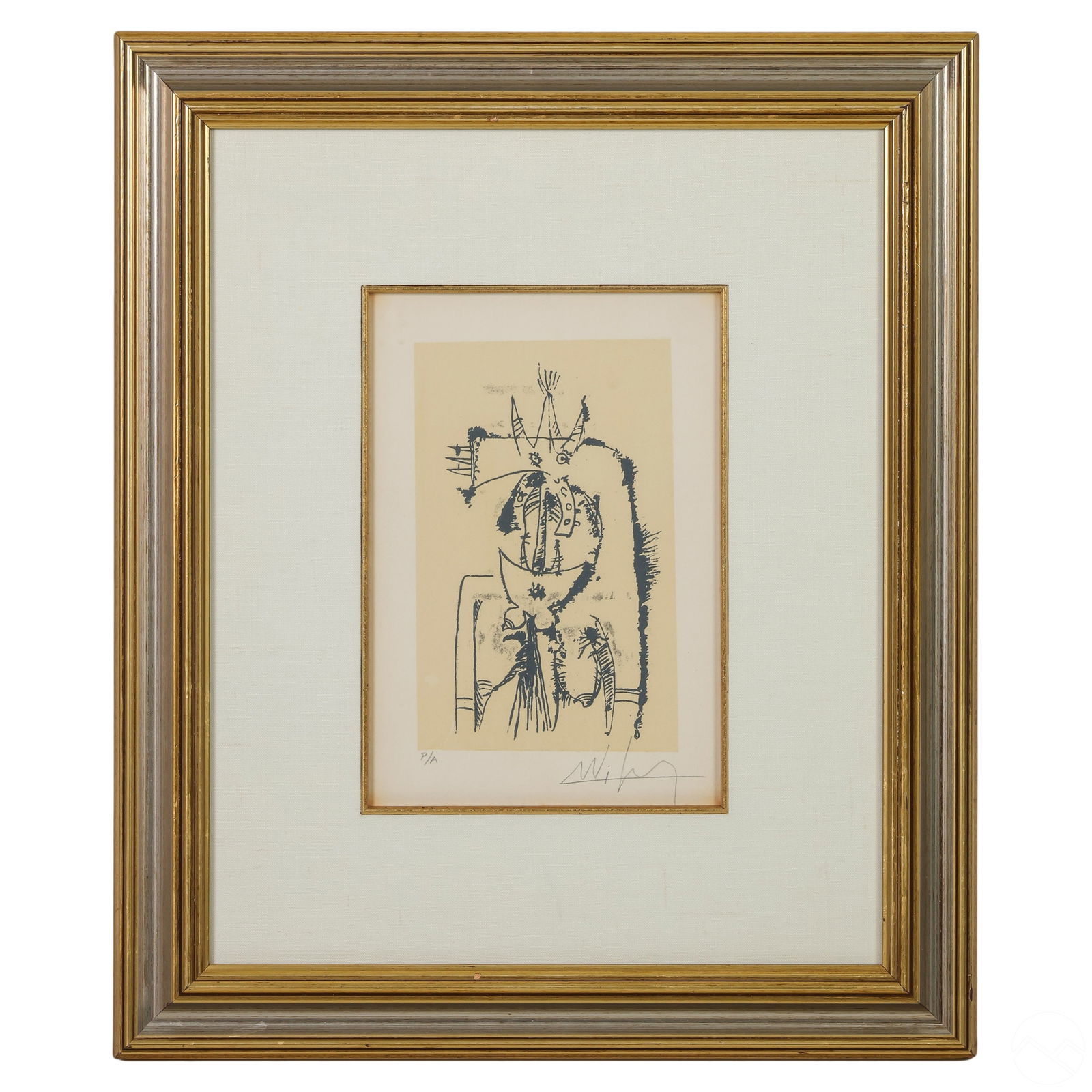 Nude Cuban Modernist Style Print after Wifredo Lam: A vintage etching art print on paper with borders, after Wifredo Lam (1902-1982). A figural work produced in the artist's Cuban Modern style depicting an abstract nude figure. Bears pencil AP notation