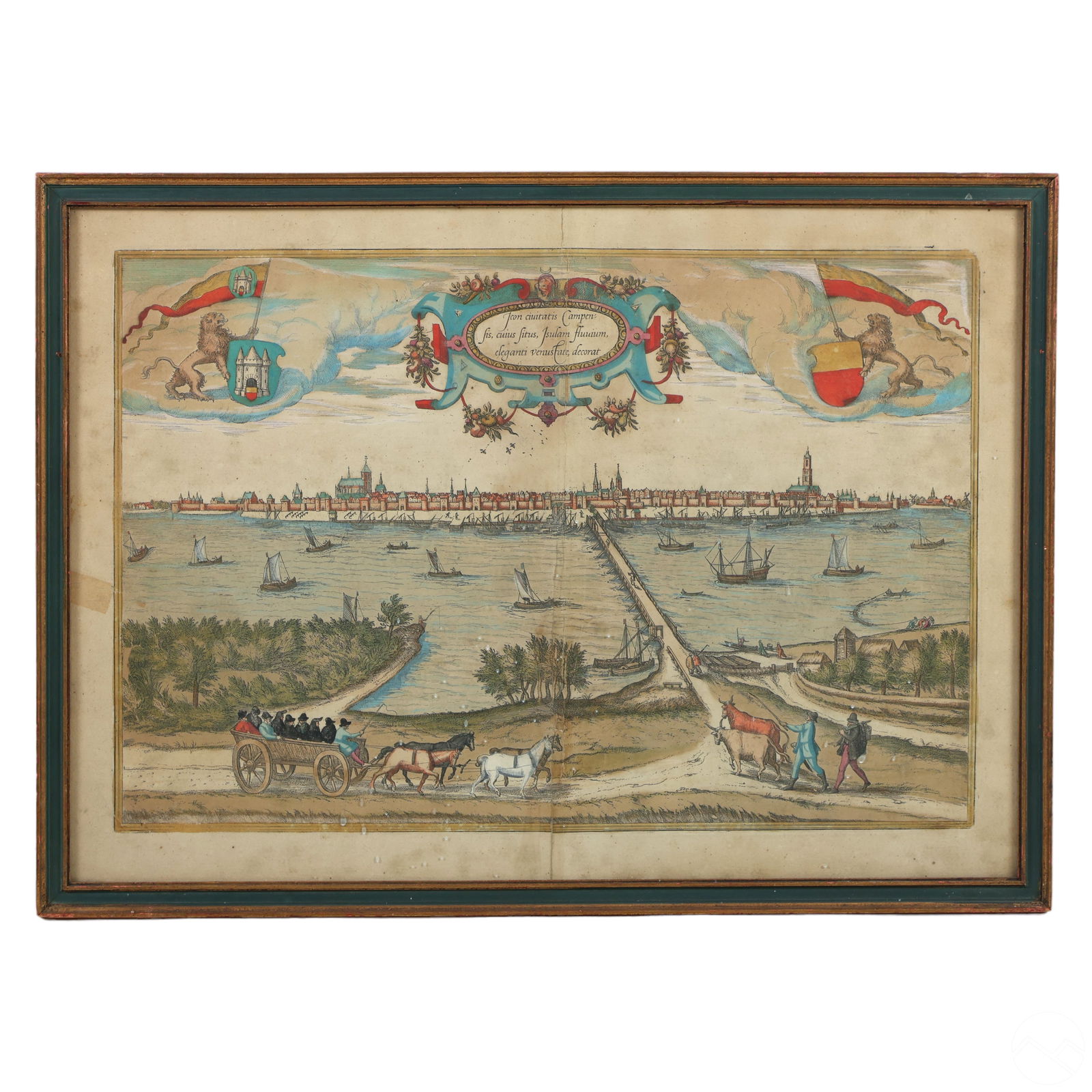 Antique German Kampen Town Color Copper Etching (1 of 4)