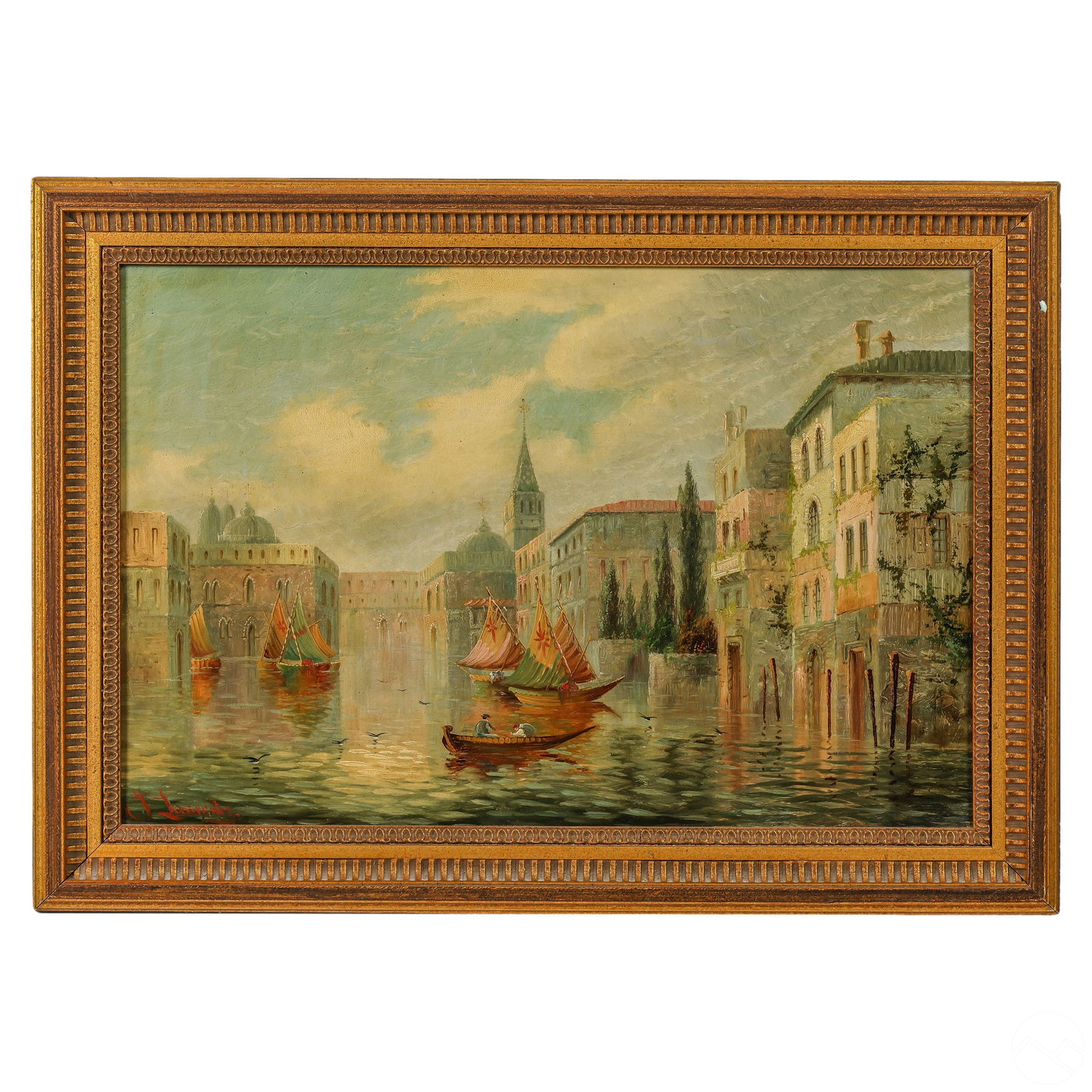 Antique Venetian Canal Landscape Painting SIGNED (1 of 6)
