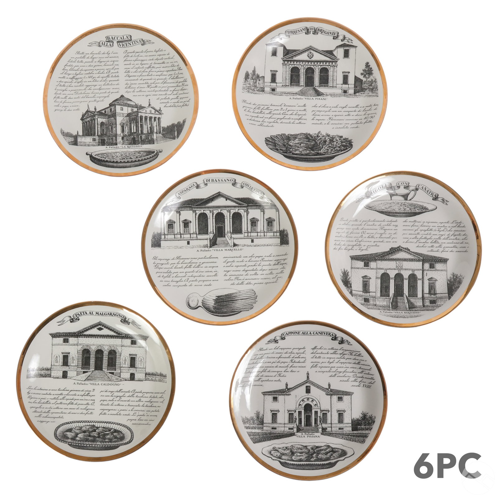 Fornasetti Italy Vicentine Porcelain Plate 6pc SET (1 of 10)