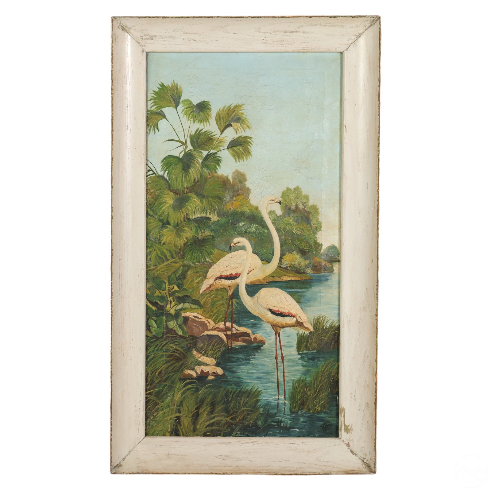 Antique Florida Flamingo Landscape Painting SIGNED (1 of 6)