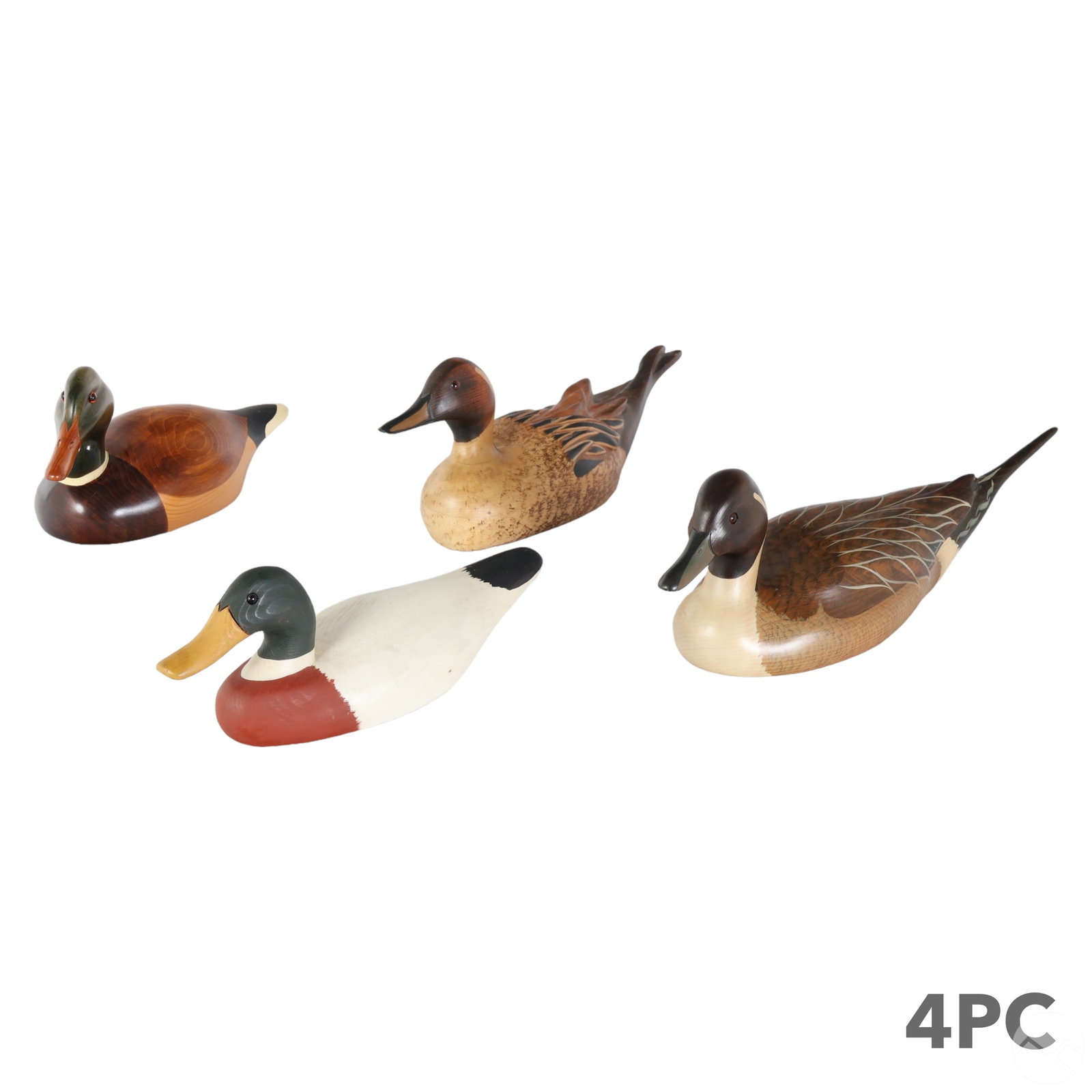 SIGNED Artisan Carved Wooden Duck Decoys 4pc. LOT (1 of 7)