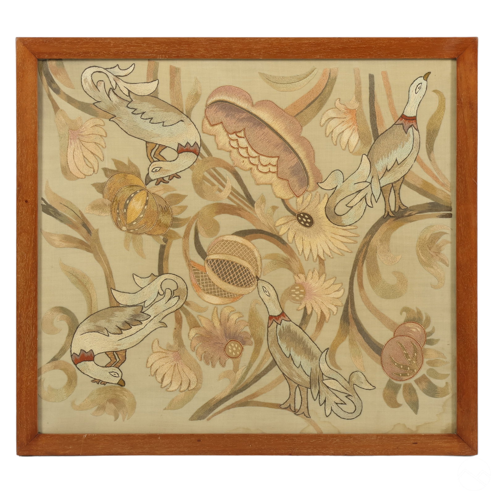 Embroidered Antique Needlepoint Game Birds Hanging (1 of 4)