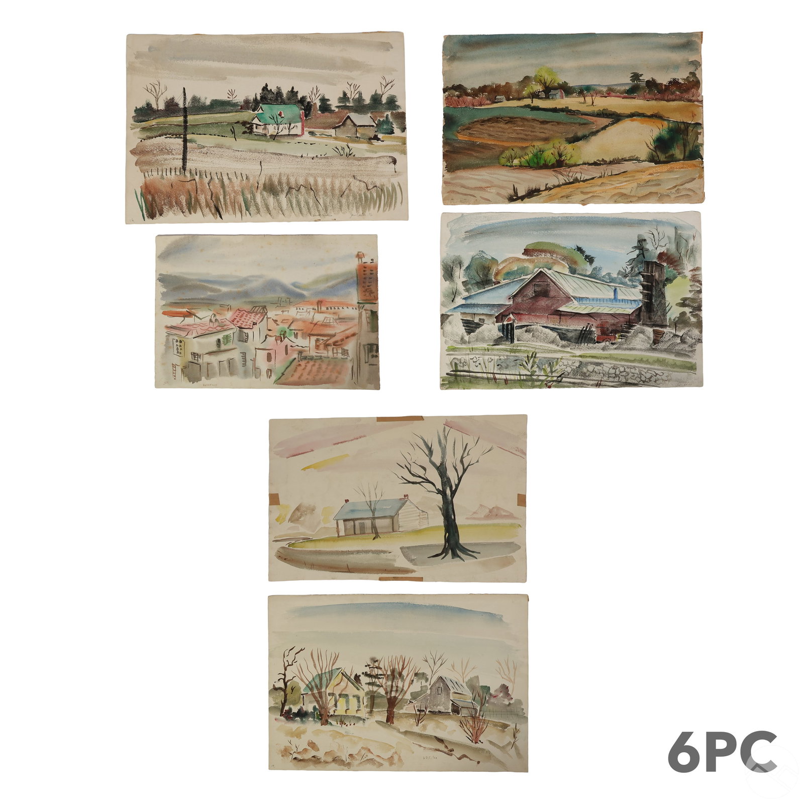 Jane Carter 1918-2005 Watercolor Paintings 6pc LOT (1 of 6)