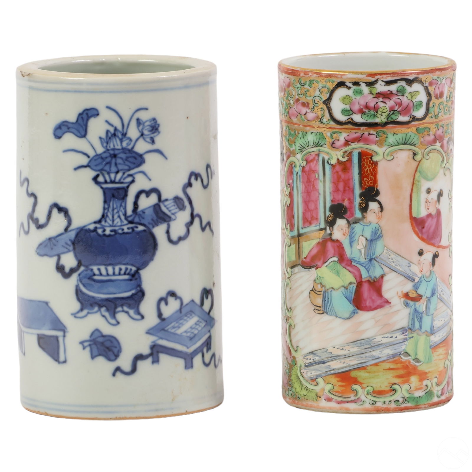 Chinese Famille Rose & White Porcelain Brush Pots (1 of 5)