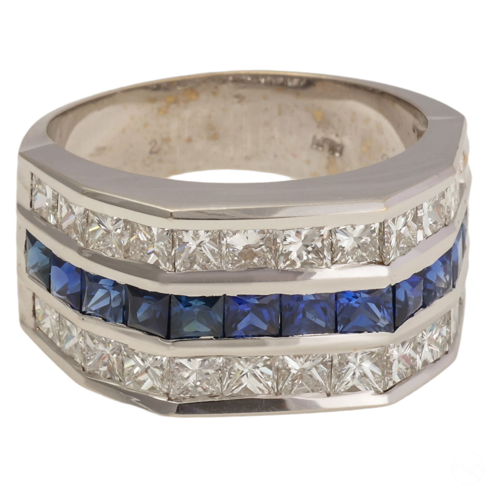 18k White Gold 4 CTTW Diamond Sapphire 3 Row Ring (1 of 8)