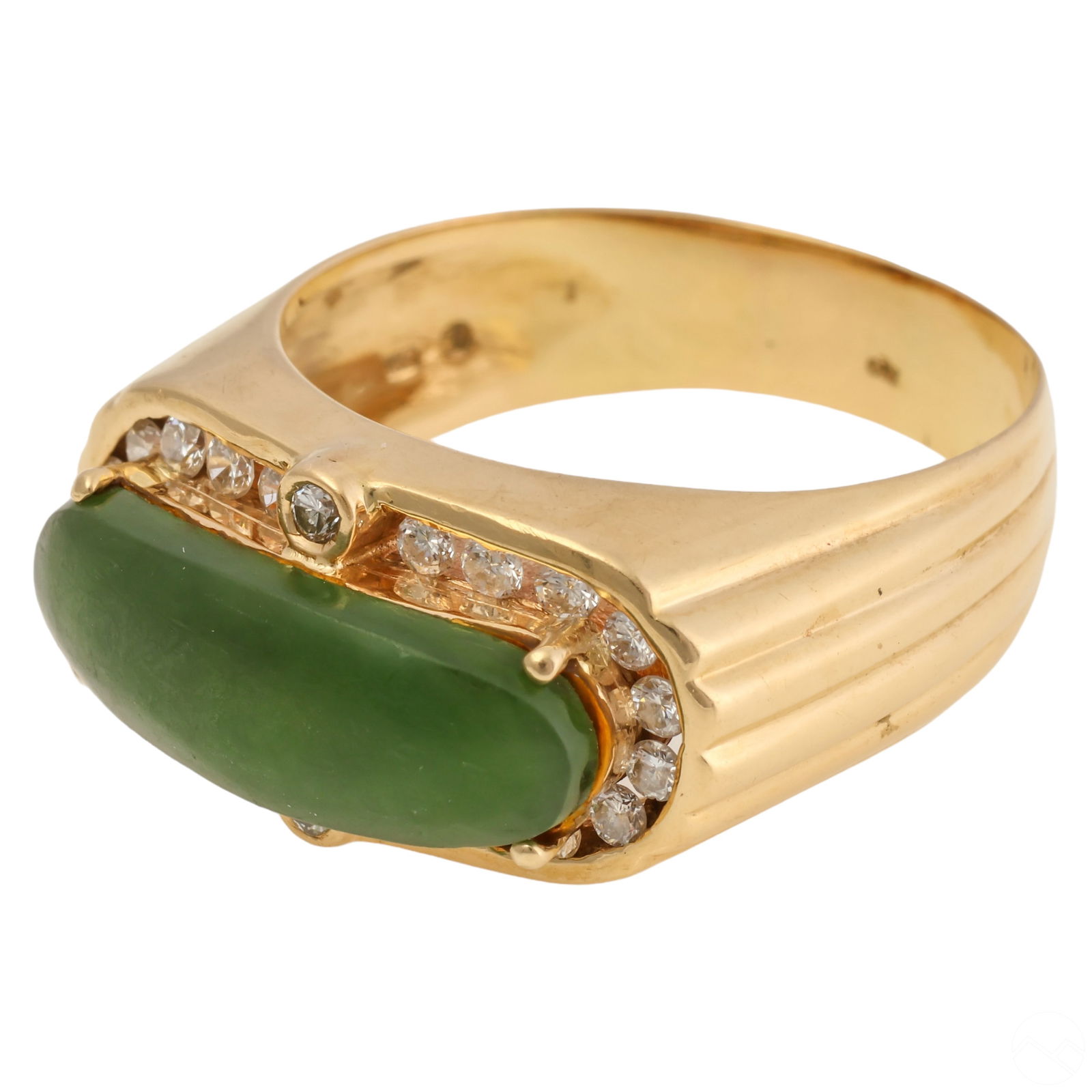 18k Yellow Gold Spinach Green Jade & Diamond Ring (1 of 9)