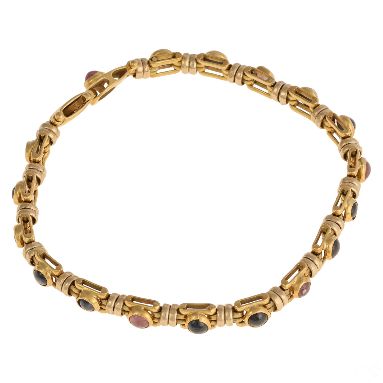 18k Gold Sapphire and Ruby Cabochon Bracelet 7.25" (1 of 6)