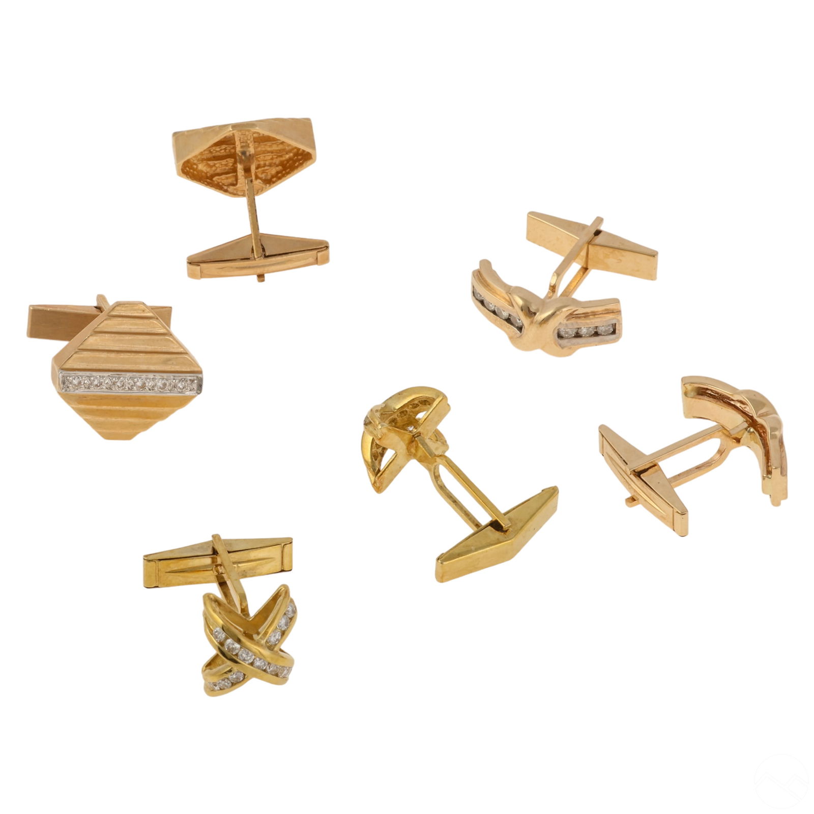 14k Gold 3 Pairs Designer Style Diamond Cufflinks (1 of 9)