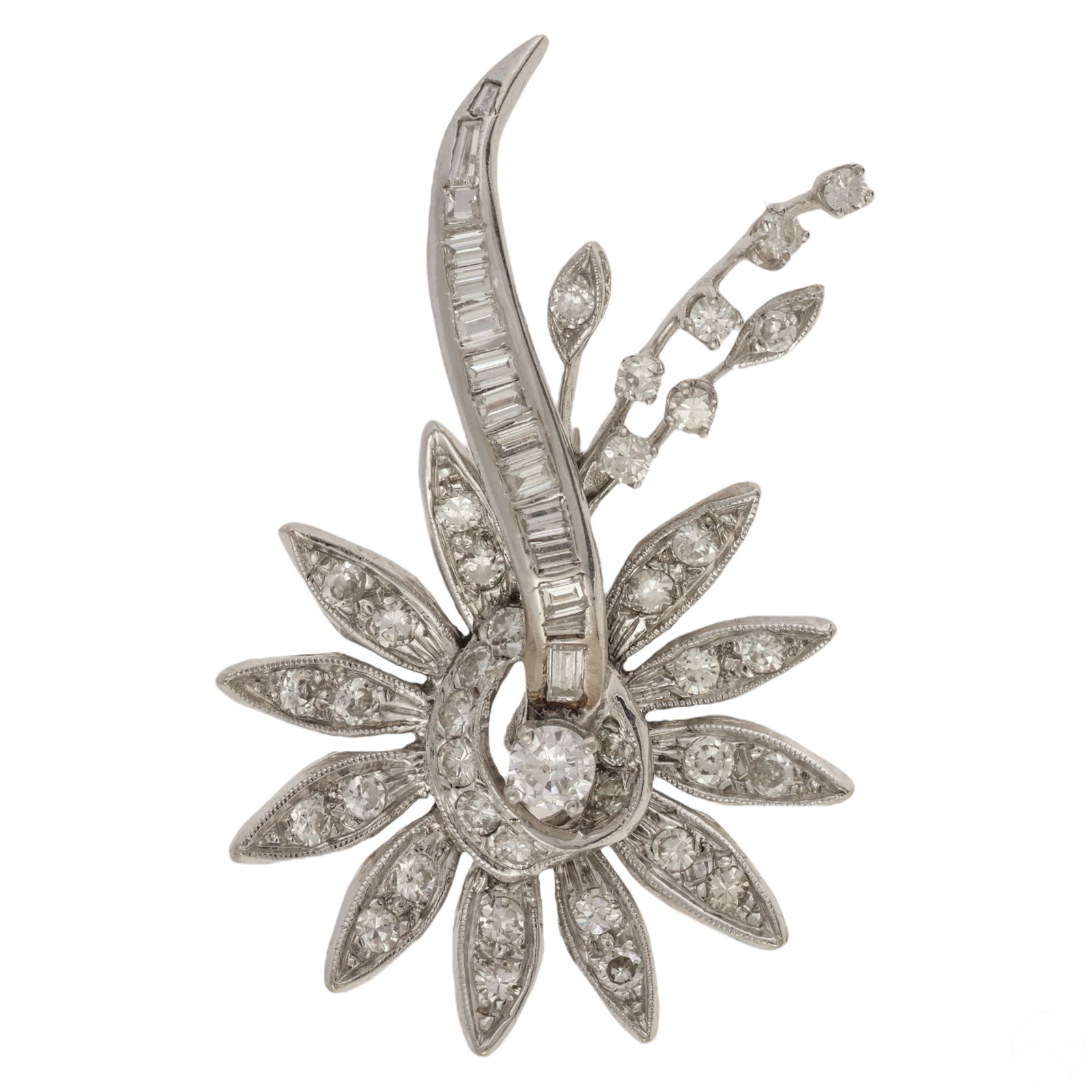 14k White Gold Retro Period Diamond Flower Brooch (1 of 6)