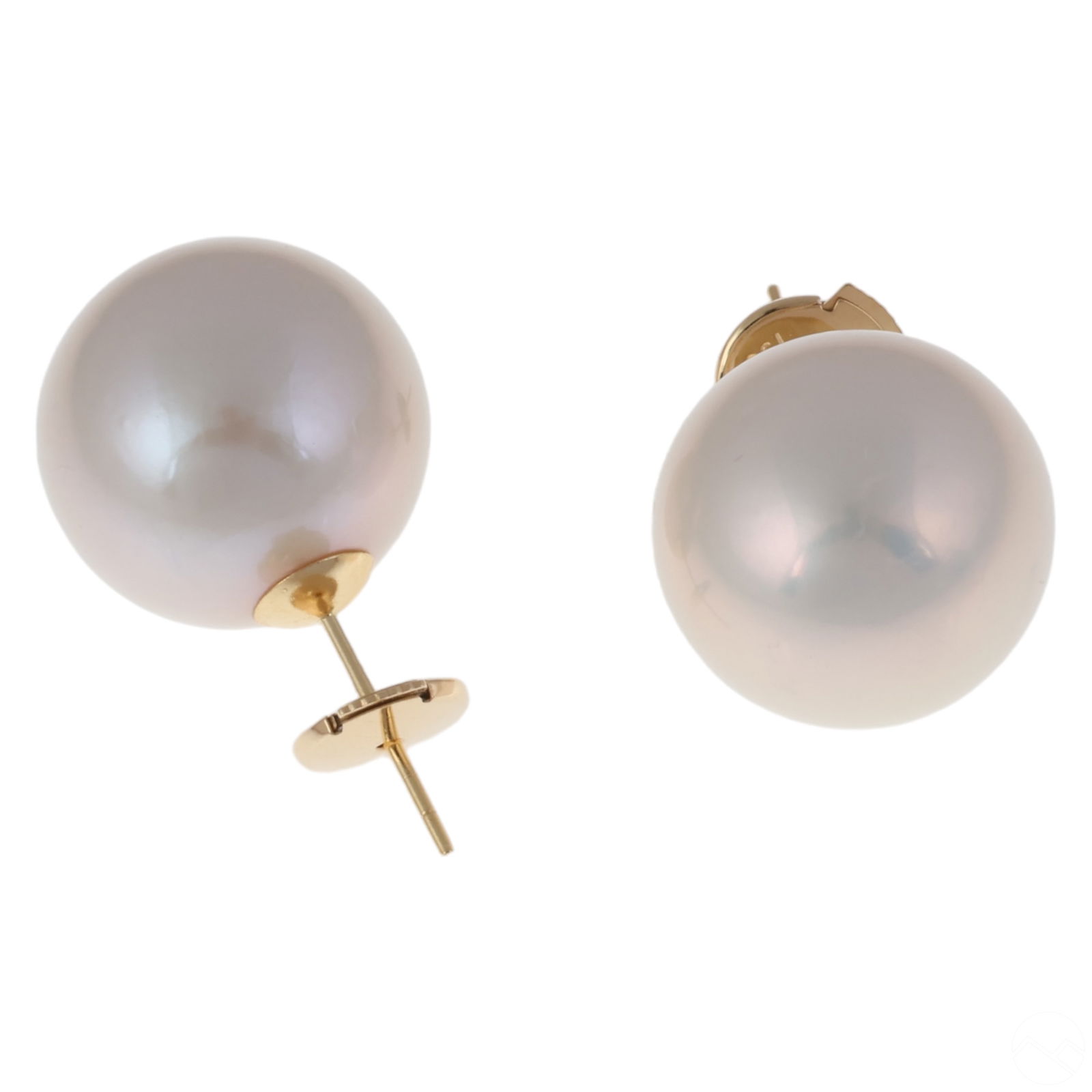 18k Gold Pair 13mm Saltwater Akoya Pearl Earrings (1 of 4)